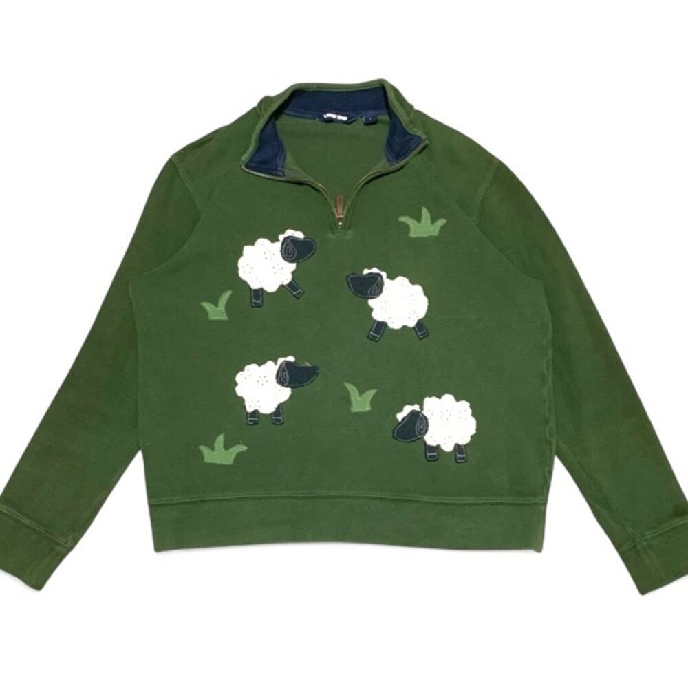 Lands’ End Custom Sheep Patchwork Green Half Zip – Large